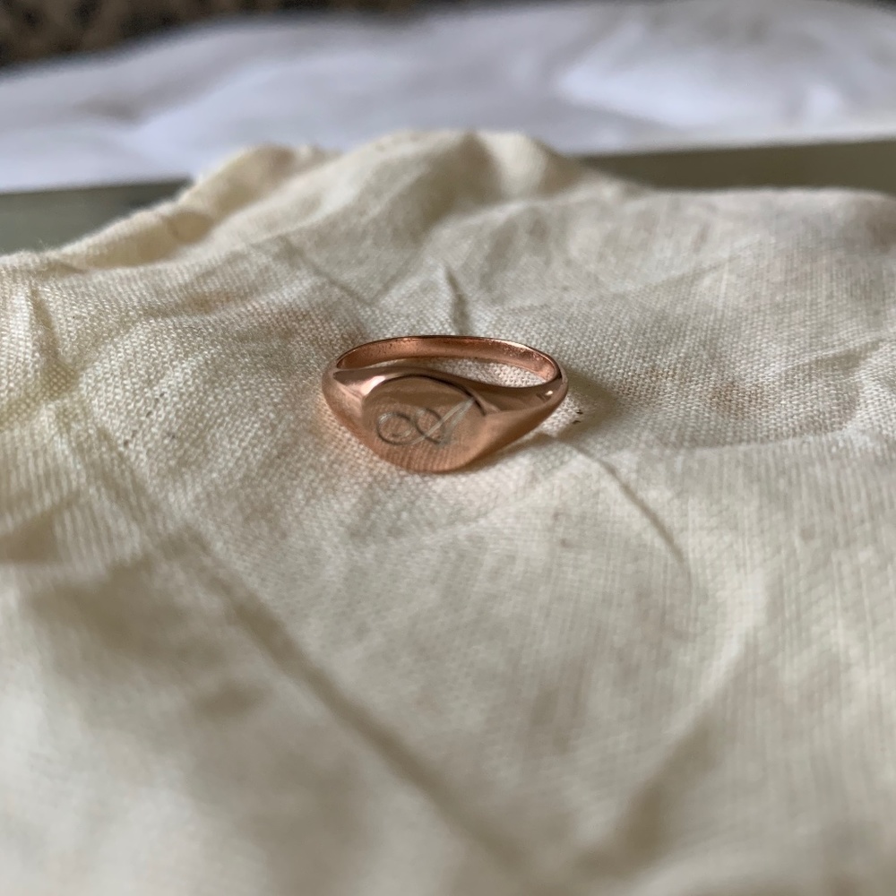 Pinky signet ring, rose gold signet ring “A” size 5